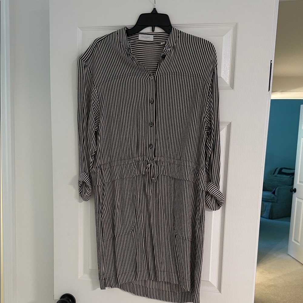 Equipment Black and White Striped Shirt